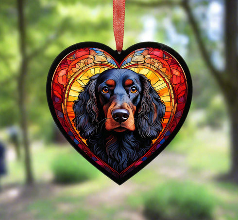 Cocker Spaniel (Working) Black Stained Glass Effect Heart Suncatcher